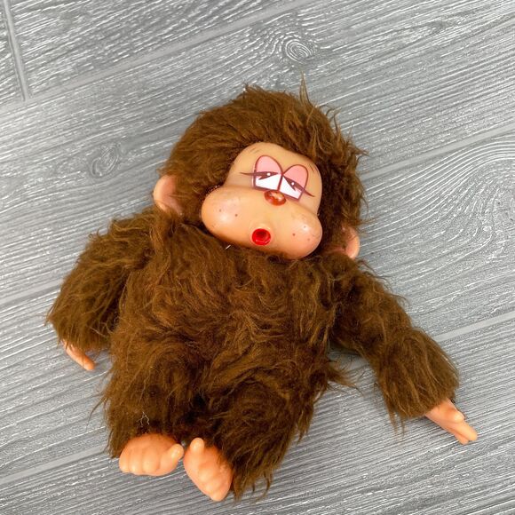 Vintage 1979 Russ Berrie 6in Poki Monkey Doll Plastic Head Hands Feet - FLAWS - Picture 5 of 9